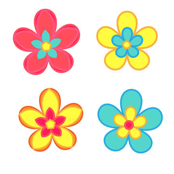 Cartoon tropic flowers. Vector clip art