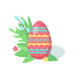 Easter egg with leaves and flowers. Vector illustration on a white background.