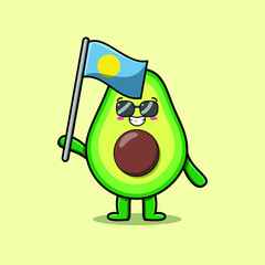 Cute cartoon Avocado mascot character with flag of Palau Country in modern design 