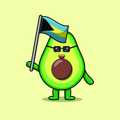 Cute cartoon Avocado mascot character with flag of Bahama Country in modern design 
