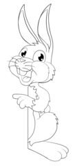 Easter Bunny Rabbit Cartoon Character Peeking Sign