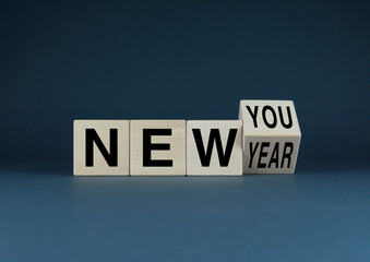New year - new you. Cubes form words New year - new you. Concept of new life from scratch, habits, goals and motivation in life or business