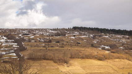 View of the Carpathian mountains in early spring.