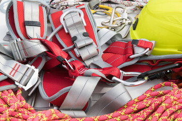 Outdoor climbing or rescue equipment...Outdoor climbing or rescue equipment with carabinieri going up.