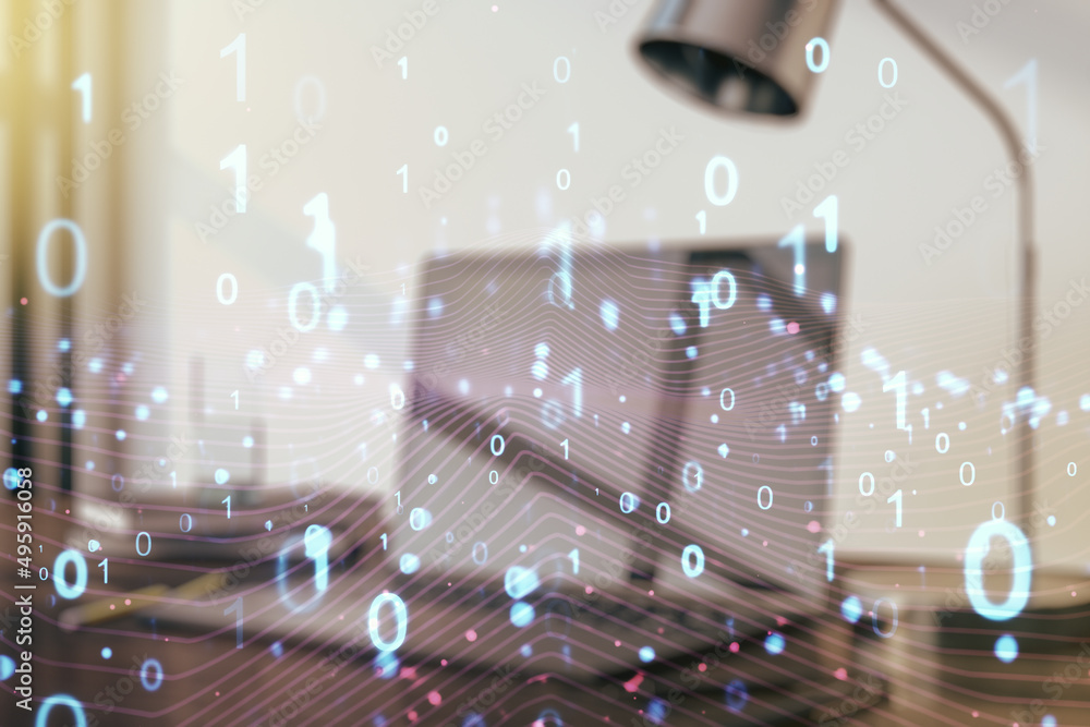 Aufkleber creative concept of binary code illustration on modern laptop background. big data and coding concep