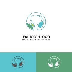 Dental logo design with leaf, vector illustration
