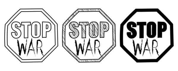 Set of hand drawn vector stop war signs in doodle cartoon style