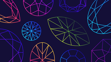 Fototapeta premium Gemstones background. Vector illustration of abstract glowing neon colored different gemstones for your design