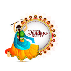 Vector illustration of dandiya girl for happy dandiya night