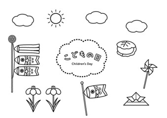 こどもの日の線画イラストセット