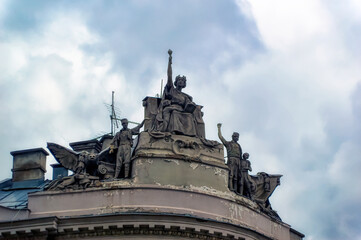 Bas relief sculptures as decoration on old urban building in Sarajevo, Bosnia and Herzegovina.