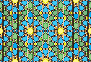 Seamless Oriental Geometric Vector Pattern 5 - Moorish Art from the Alhambra in Granada, Spain - Endless Repeatable Background Tile - Easy to Color Edit
