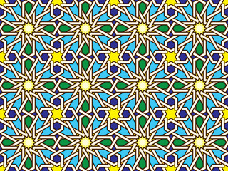 Seamless Oriental Geometric Vector Pattern 2 - Moorish Art from the Alhambra in Granada, Spain - Endless Repeatable Background Tile - Easy to Color Edit