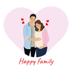 Happy family. Future parents in anticipation of a child, baby. Couple in love. Family. Рregnancy.Рregnant woman,girl .Vector illustration. 