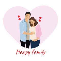 Happy family. Future parents in anticipation of a child, baby. Couple in love. Family. Рregnancy.Рregnant woman,girl .Vector illustration.	
