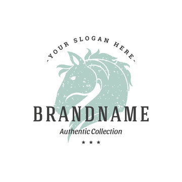 Horse hand drawn logo isolated on white background vector illustration for labels, badges, t-shirt and other design.