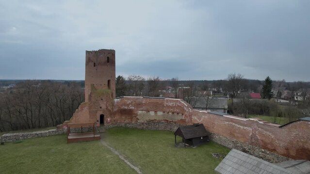 Czersk Gothic Castle clear sky aerial view in Warsaw Poland