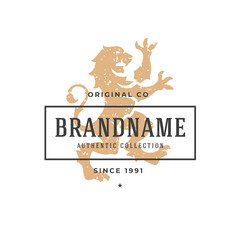 Lion hand drawn logo isolated on white background vector illustration for labels, badges, t-shirt and other design.