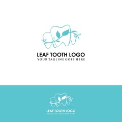 Dental logo design with leaf, vector illustration