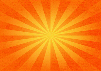 Yellow and orange color sunburst with grunge texture for vintage style background.