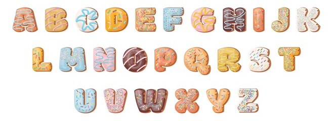 Sweet pastry alphabet. Donut icing sprinkles font