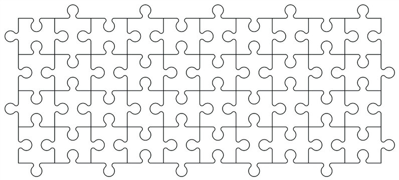 jigsaw puzzle pieces connection line pattern. Puzzle pieces icon or pictogram. Cartoon vector outline. Autism awareness logo or symbol. Dubbele platte puzzels. Teamwork concept. Mosic sign. Game print