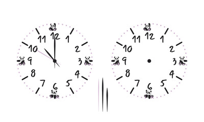 Wall clock for children. Baby clock face with pandas.