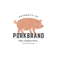 Pig hand drawn logo isolated on white background vector illustration for labels, badges, t-shirt and other design.