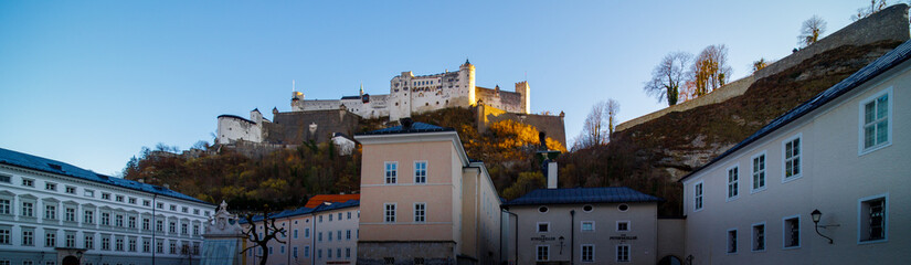 Fototapeta na wymiar Hohensalzburg Castle inner courtyard towards the Hohe Stock and St. George Chapel in Salzburg city, Austria