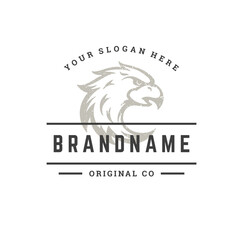 Eagle hand drawn logo isolated on white background vector illustration for labels, badges, t-shirt and other design.