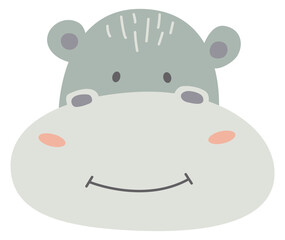 Hippo face. Cute animal portrait for childish print