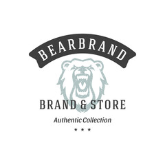 Bear hand drawn logo isolated on white background vector illustration for labels, badges, t-shirt and other design.