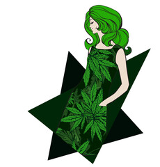 Woman dressed cannabis clothes