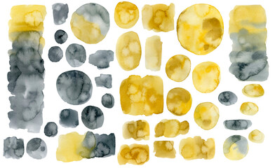 yellow gray spots circles, background abstract, watercolor, hand drawing - 495920238