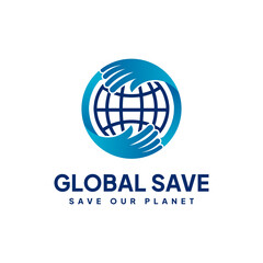 Save Global Logo Save Our Planet. Hands Hugging Earth Logo.
