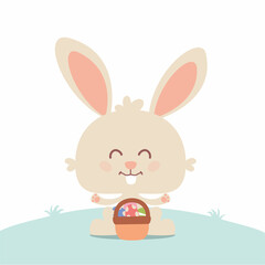 A cute Easter bunny with eggs basket | A cute happy bunny
