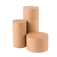 Set of paper tubes with paper caps in different sizes isolated on white for your design. Mockup template. Cardboard containers for packaging, sustainable packaging concept