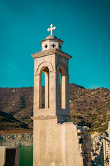 old ruined abandoned church in Cyprus Limassol near blue lake 