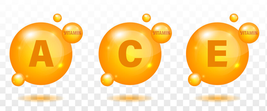 Vitamins A, C and E icon set. Pill capsule vector illustration on white isolated background. Drug business concept