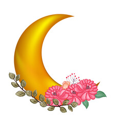 Watercolor Floral combination watercolor islamic element on ramadan kareem isolated on white background