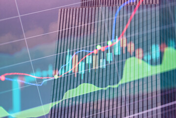 Close up of finance business graph which including of Up trend and Down trend. Business to grow in the active high trend and low trend. Growing business graph with rising up trend.