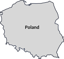Contour Poland state borders; Lines vector map in gray colour