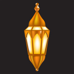 Golden islamic lantern isolated on black background. Gold vintage luminous lanterns. Arabic shining lamps. Isolated hanging realistic lamps. lantern lamps