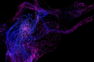 Defocused bokeh lights on black background, an abstract naturally blurred backdrop for Christmas eve or birthday party. Festive light texture. Yellow and red garland in blur. Overlay effect for design