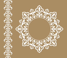 Decorative frame Elegant vector element for design in Eastern style, place for text. Floral beige and white border. Lace illustration for invitations and greeting cards