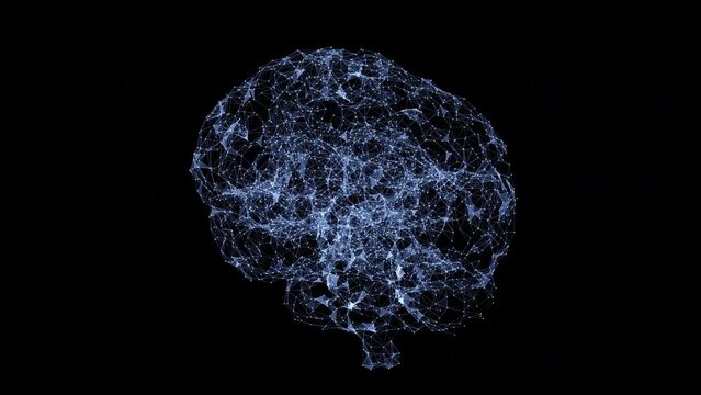 Artificial Intelligence Neural Network - Wire Net shaped brain on black background 4K seamless loop