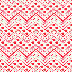 Seamless pattern. Red hearts and lines on light background