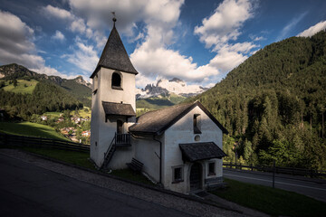 church in the mountains on a spring sunny day