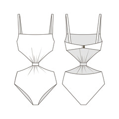 Fashion technical drawing of one piece cutout swimsuit