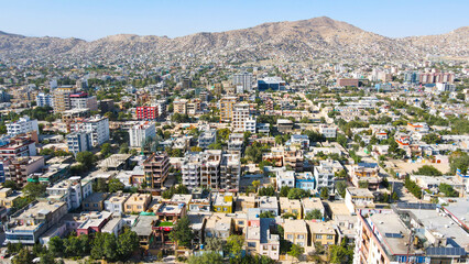 This footage is Kabul City of Afghanistan, building houses, took by drone. - obrazy, fototapety, plakaty